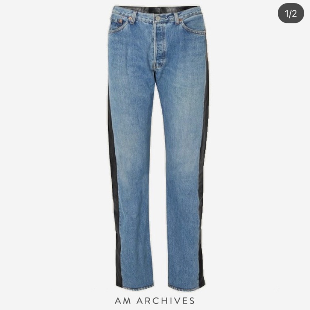 Vetements Leather Paneled High-Rise Jeans